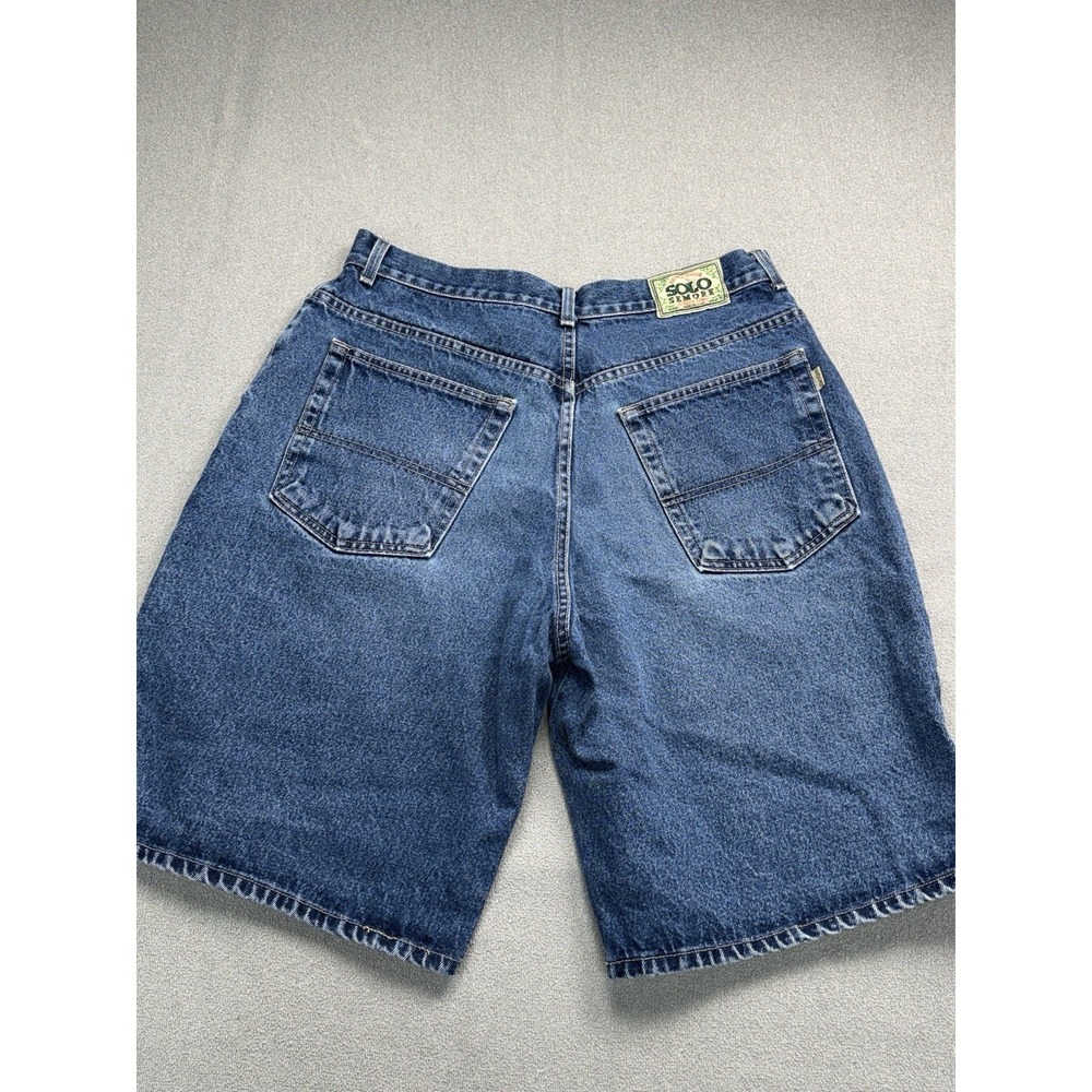 Vintage Solo Semore Made USA Denim Jorts Shorts Mens 34 Blue 90s Baggy Cotton